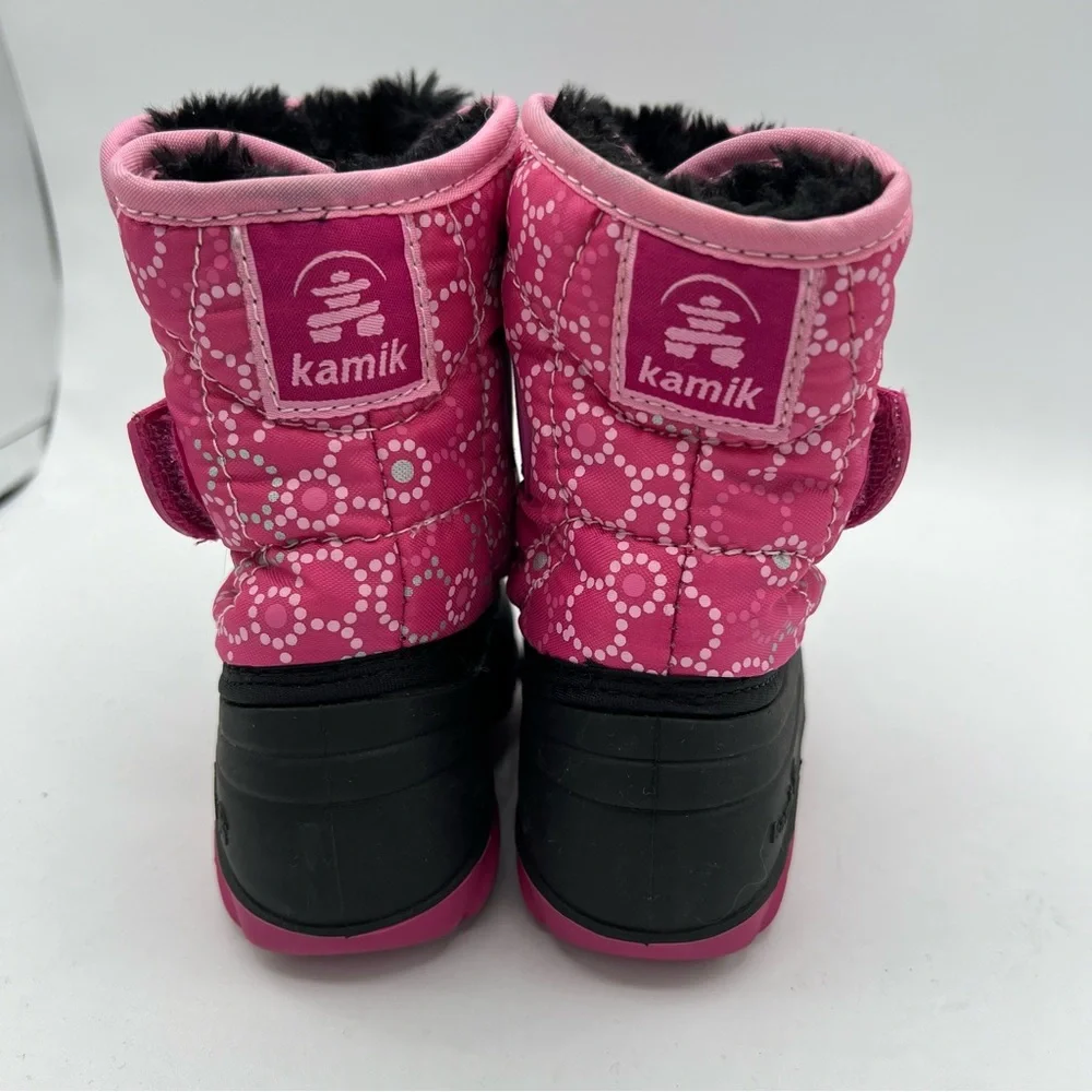 Kamik Snowbug Pink Black Winter Fur Lined Snow Boots Toddler Girls Sz 5 EUC
